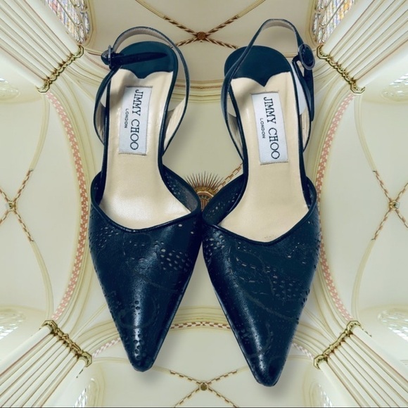 Jimmy Choo London Slingback Black Leather Heels - Picture 1 of 7